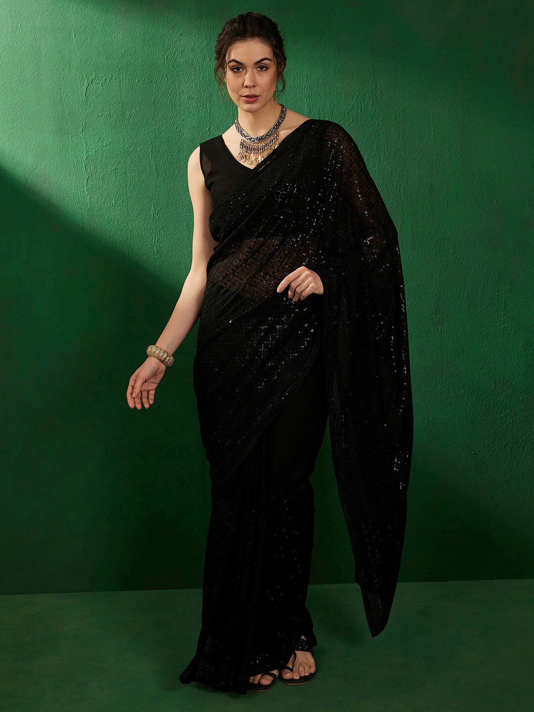 

Sangria Black Embellished Pure Georgette Sarees