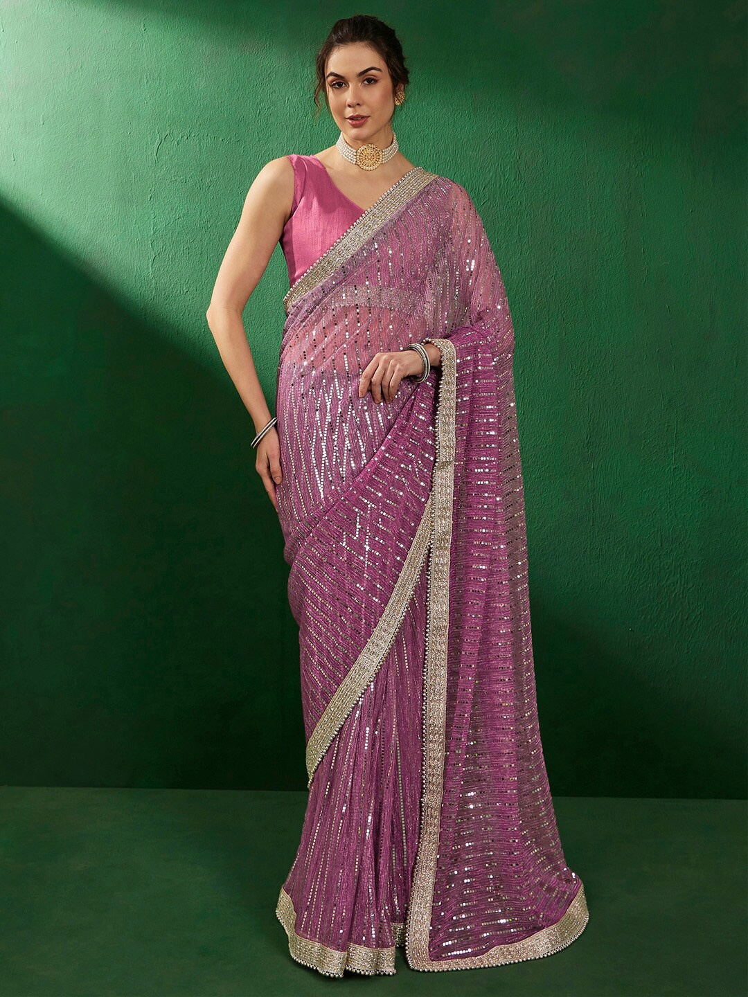 

Sangria Embellished Beads & Stones Saree, Mauve