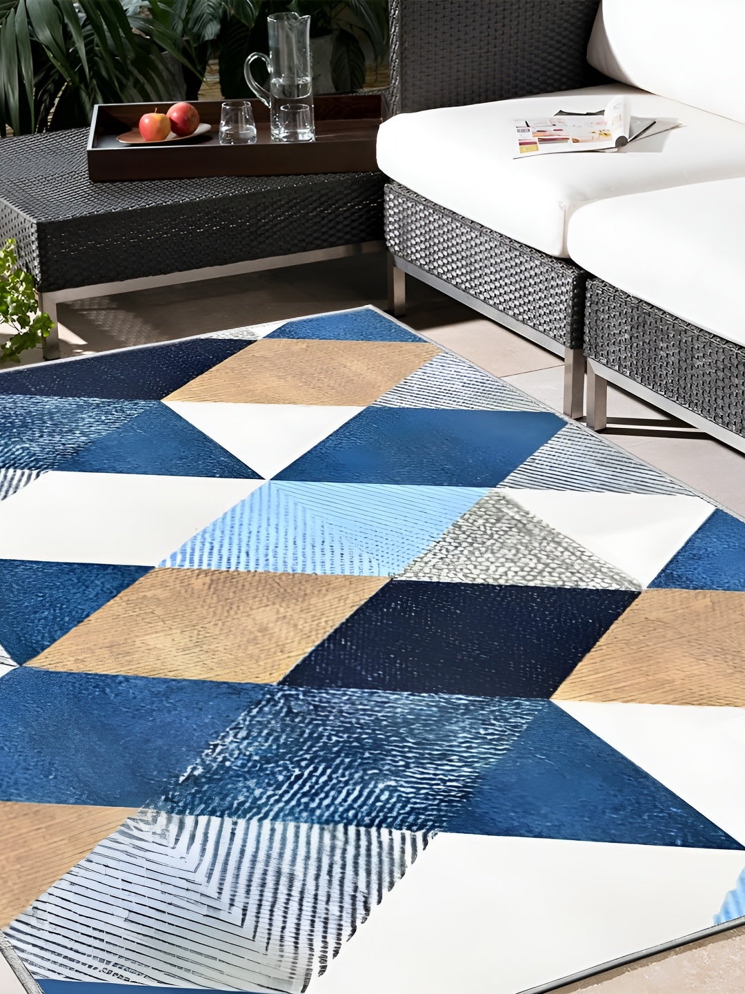 

bsb home Blue Geometric Anti-Skid Chennile Carpet