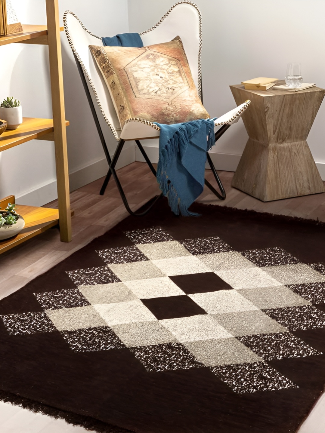 

bsb home Coffee Brown Geometric Anti-Skid Chennile Carpet