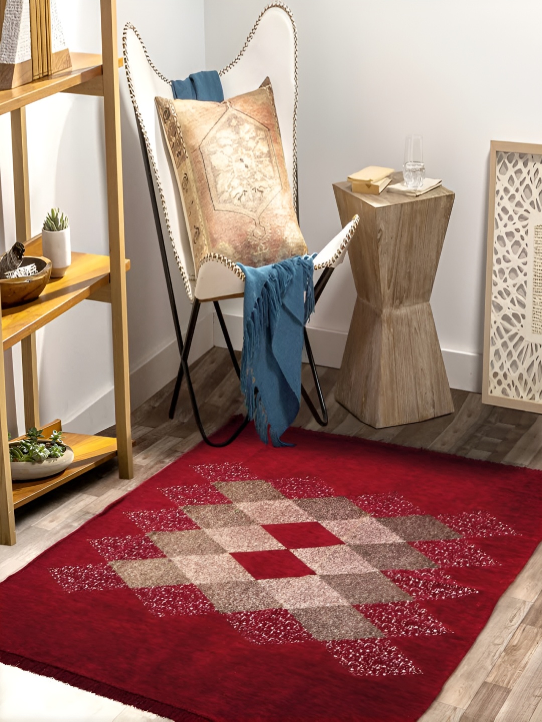 

bsb home Red Geometric Anti-Skid Chennile Carpet
