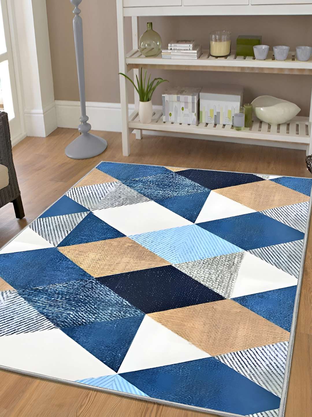 

bsb home Blue Geometric Anti-Skid Chennile Carpet