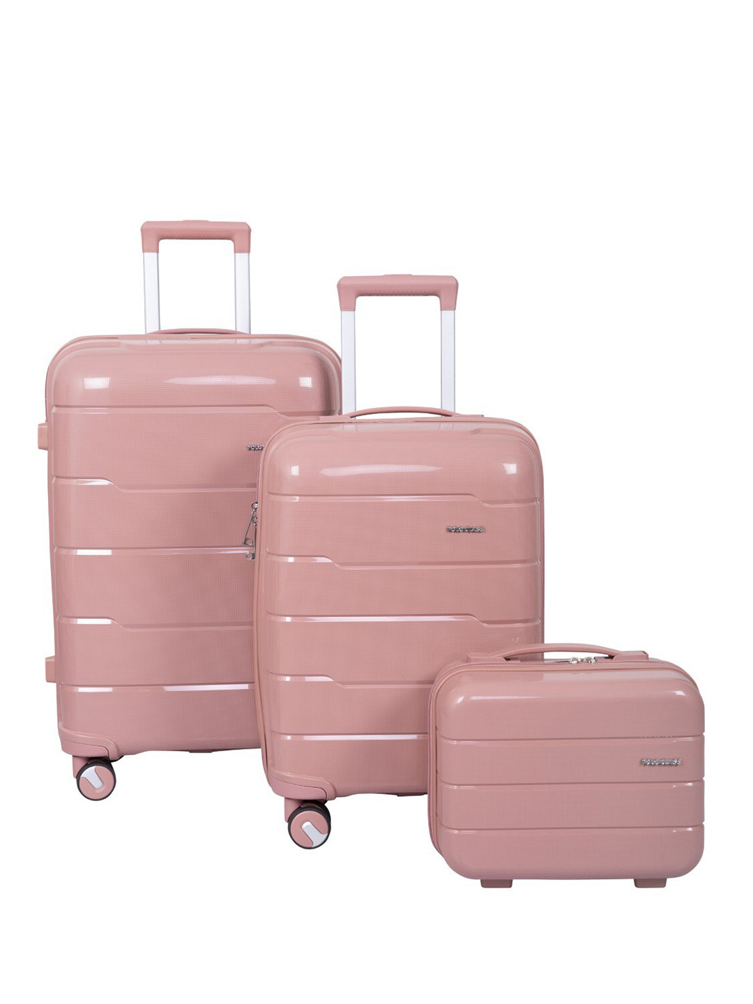 

Polo Class Set of 3 360-Degree Rotation Trolley Bags With Vanity Bag, Rose gold