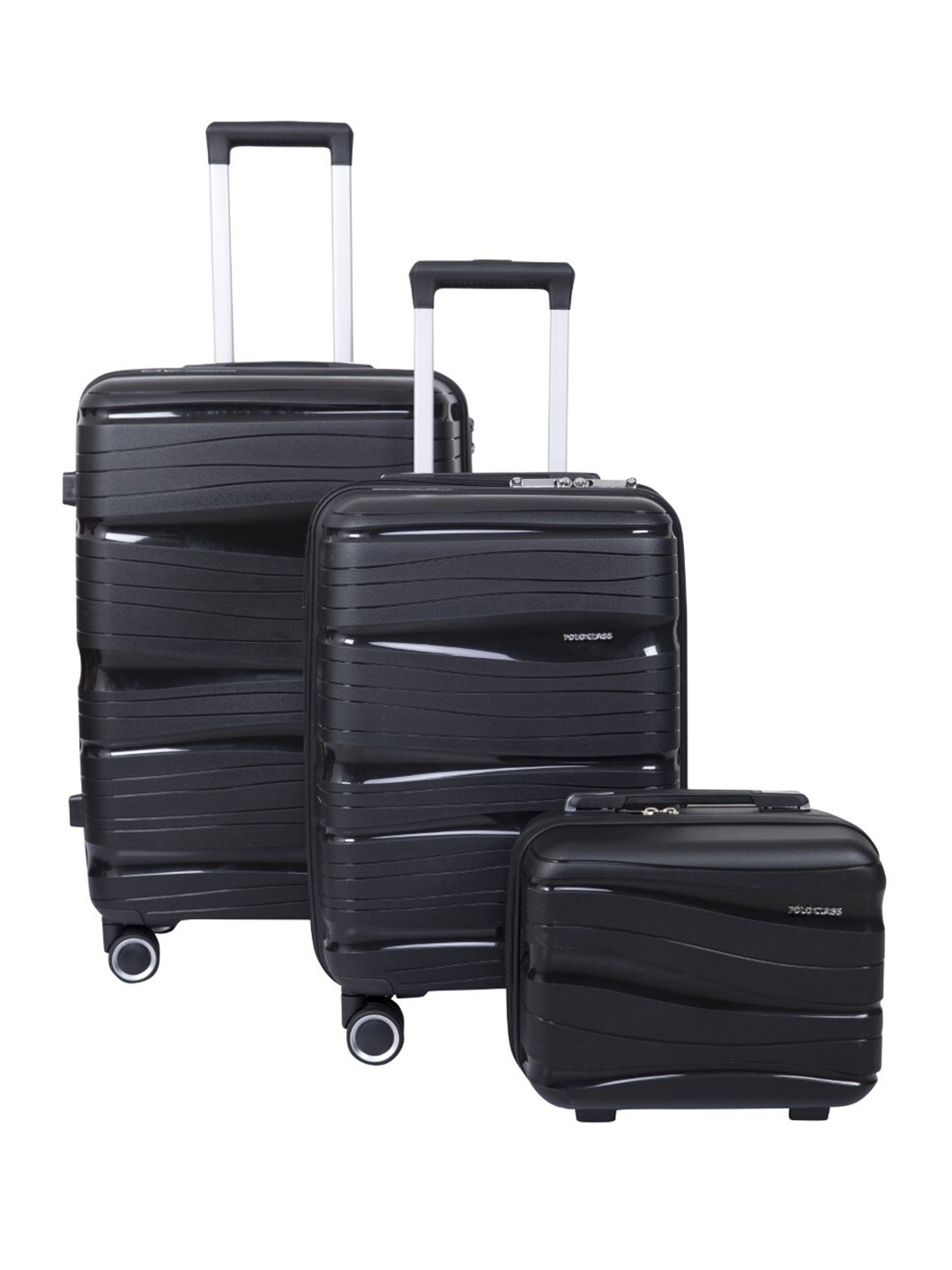 

Polo Class Set of 3 360-Degree Rotation Trolley Bags With Vanity Bag, Black