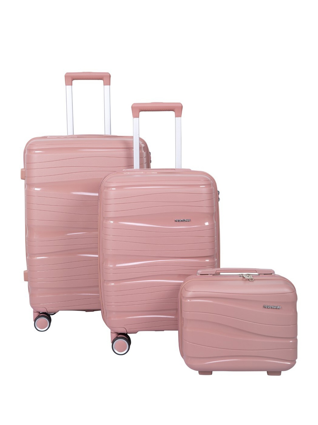 

Polo Class Set Of 3 Hard-Sided Trolley Suitcases With 1 Vanity Bags, Rose gold