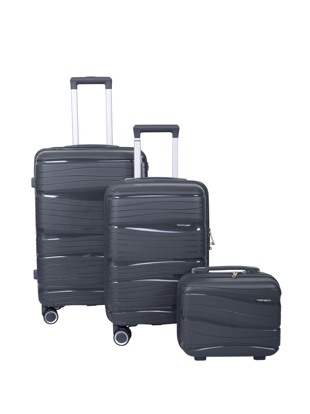 

Polo Class Set Of 3 Hard Sided Medium Cabin Trolly Bags & Vanity Bag, Grey