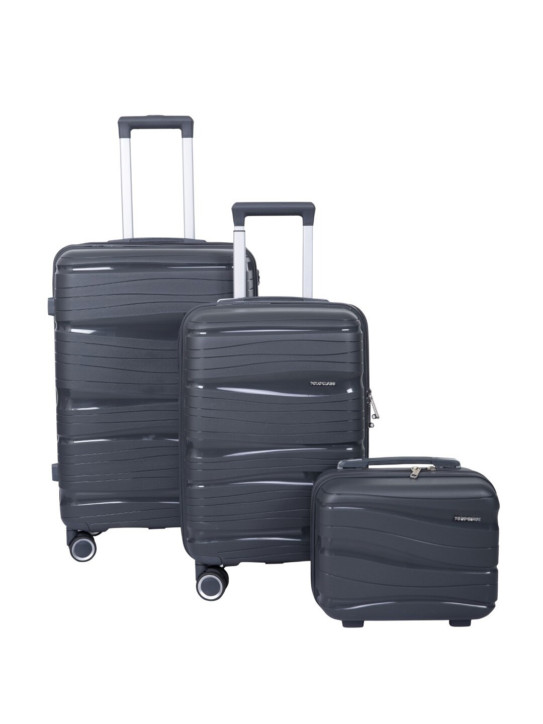 

Polo Class Set Of 3 Textured Hard-Sided Trolley & Vanity Bag-50 L, Grey