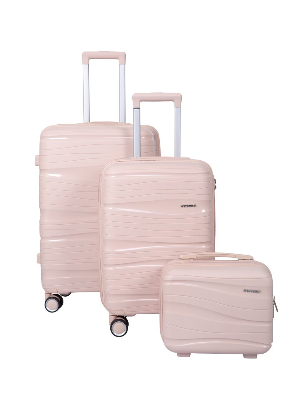 

Polo Class Set Of 3 Hard Sided Large Trolly Bags & Vanity Bag, Pink