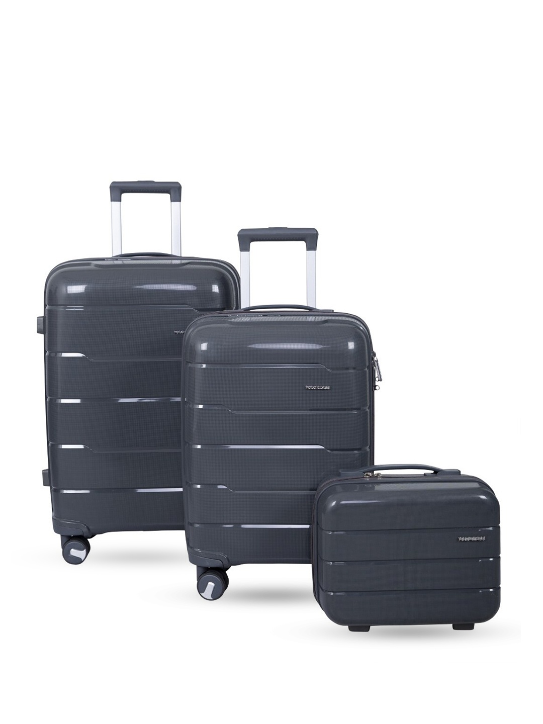 

Polo Class Set Of 3 Hard Sided Large & Medium Trolly Bags & Vanity Bag, Grey