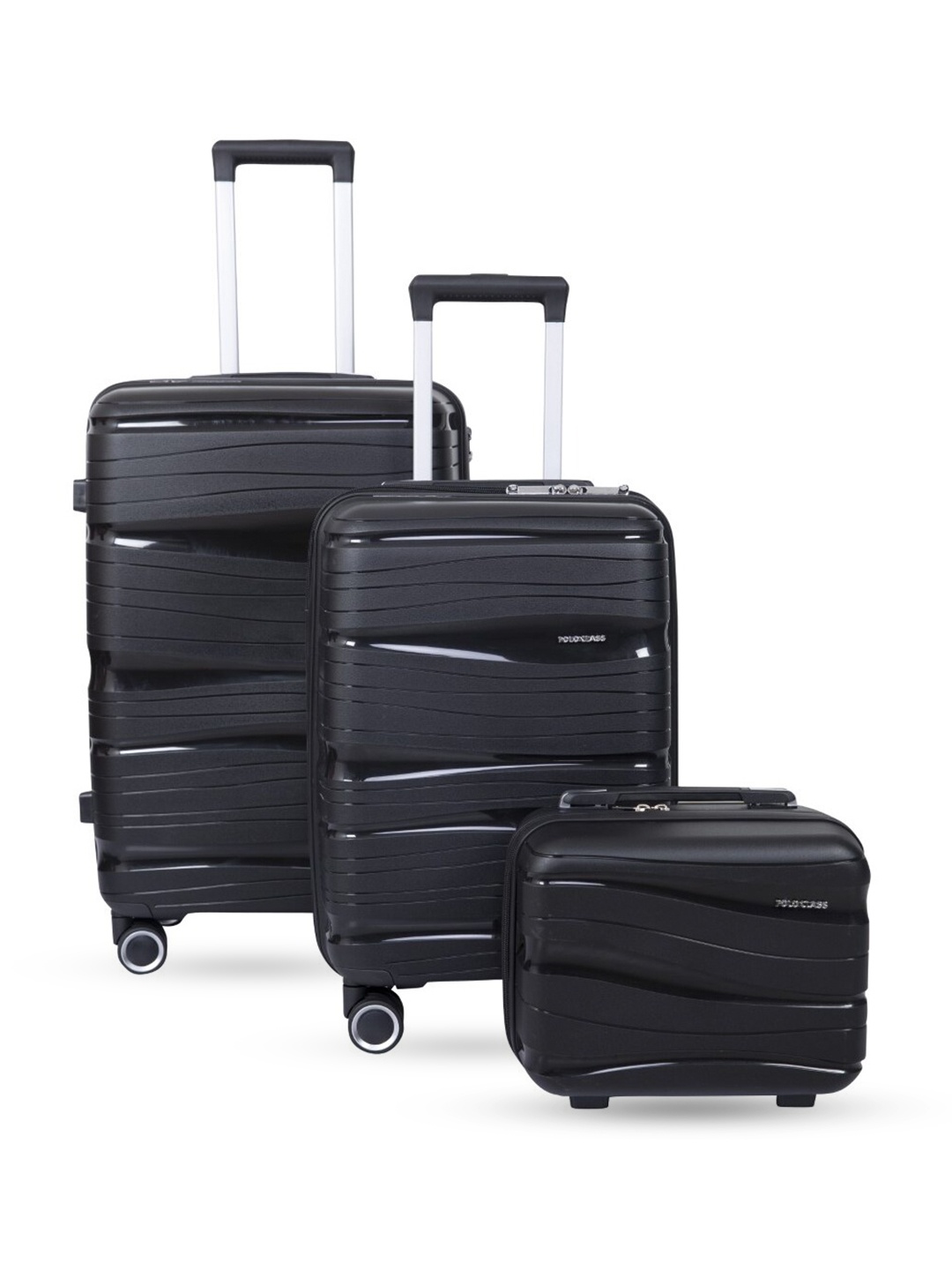 

Polo Class Set of 3 Textured Hard-Sided Large Medium & Overnighter Trolley Suitcases, Black