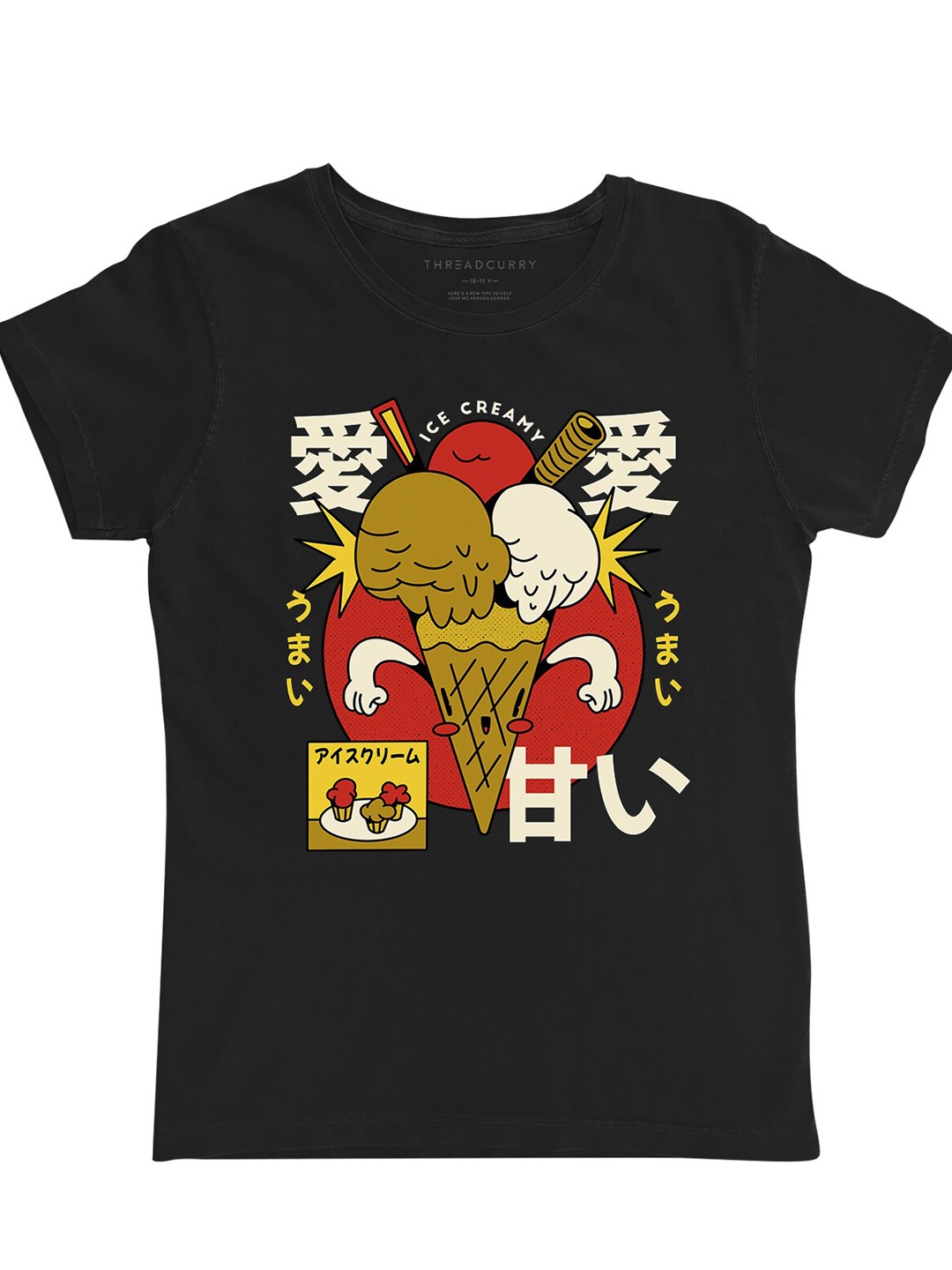 

THREADCURRY Girls Graphic Printed Cotton T-Shirt, Black