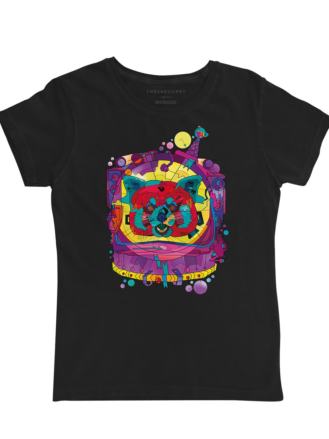 

THREADCURRY Girls Graphic Printed Round Neck Cotton T-shirt, Black