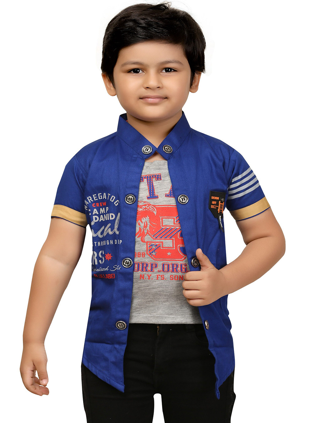 

BAESD Boys Typography Printed Lightweight Tailored Jacket with Attached T-shirt, Blue