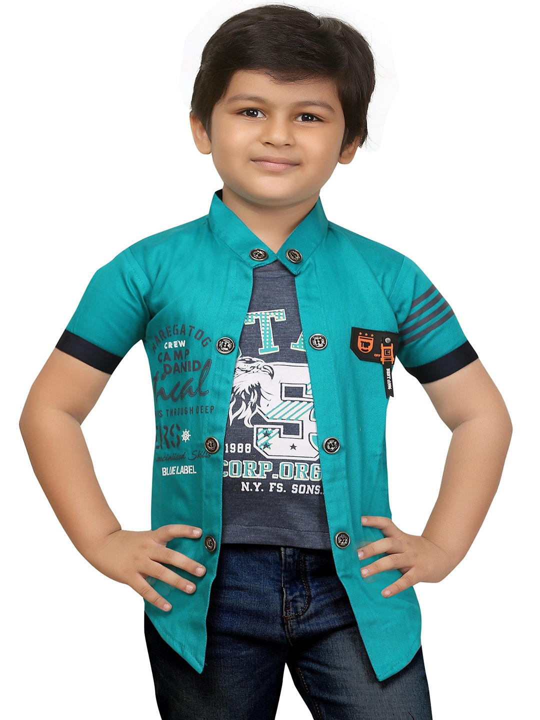 

BAESD Boys Typography Printed Lightweight Tailored Jacket with Attached T-shirt, Green