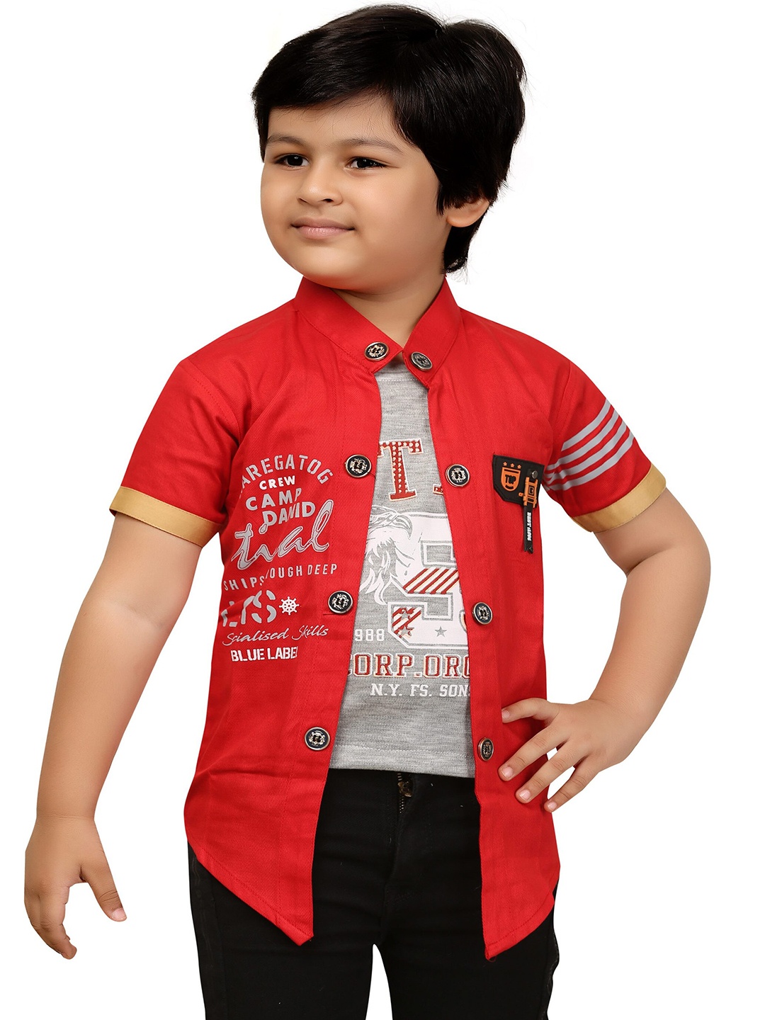 

BAESD Boys Typography Printed Lightweight Tailored Jacket with Attached T-shirt, Red