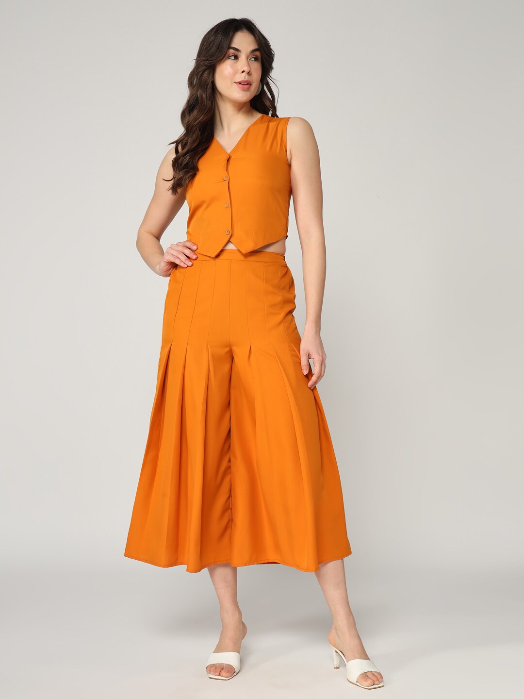 

Zima Leto V Neck Coat With Flared Trouser, Mustard