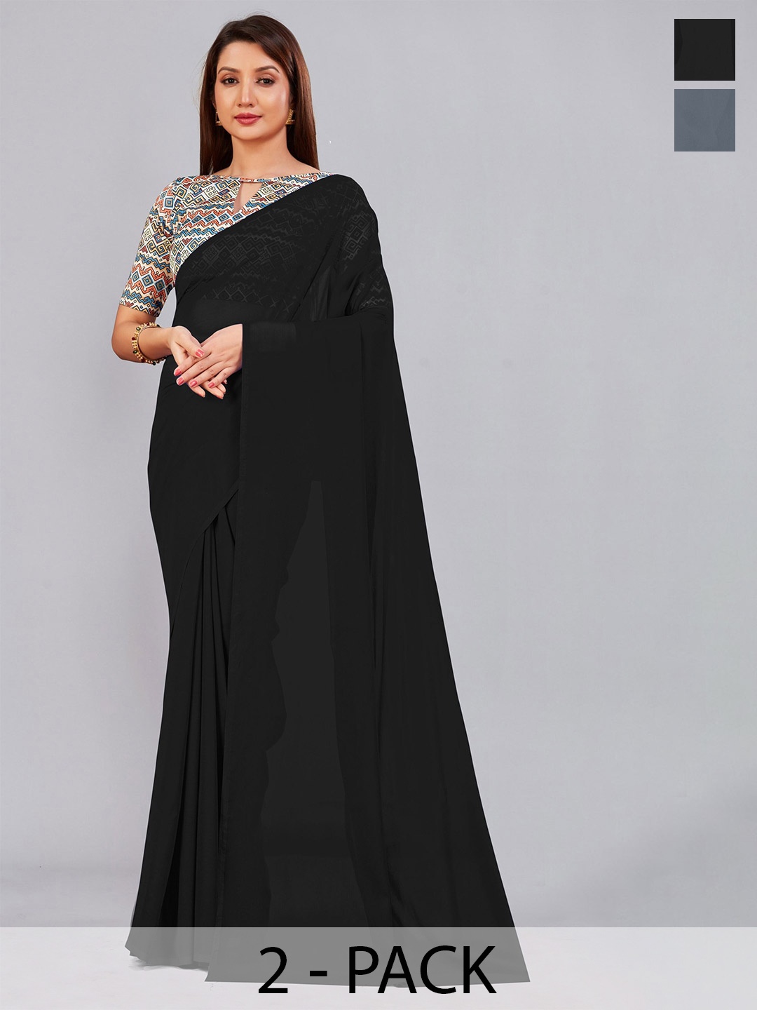 

CastilloFab Black & Grey Selection of 2 Pure Georgette Saree