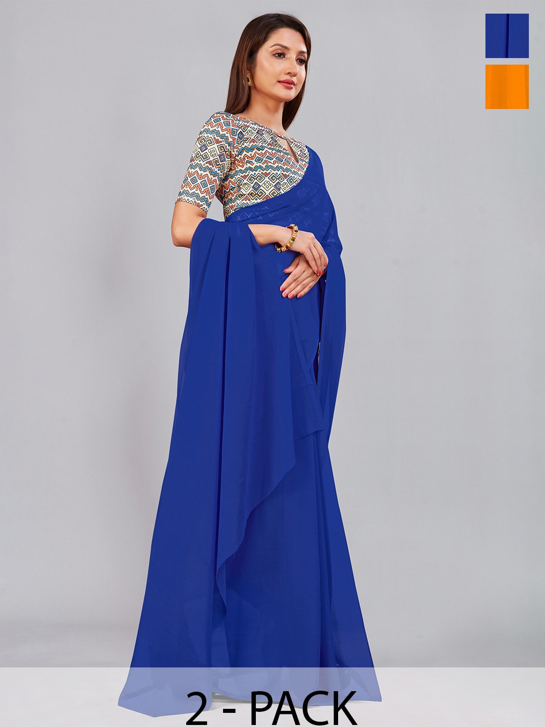 

CastilloFab Selection of 2 Sarees Pure Georgette Saree, Blue