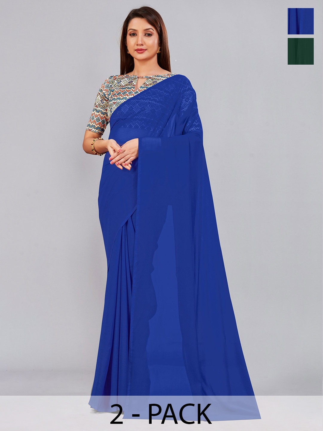 

CastilloFab Selection of 2 Pure Georgette Sarees, Blue