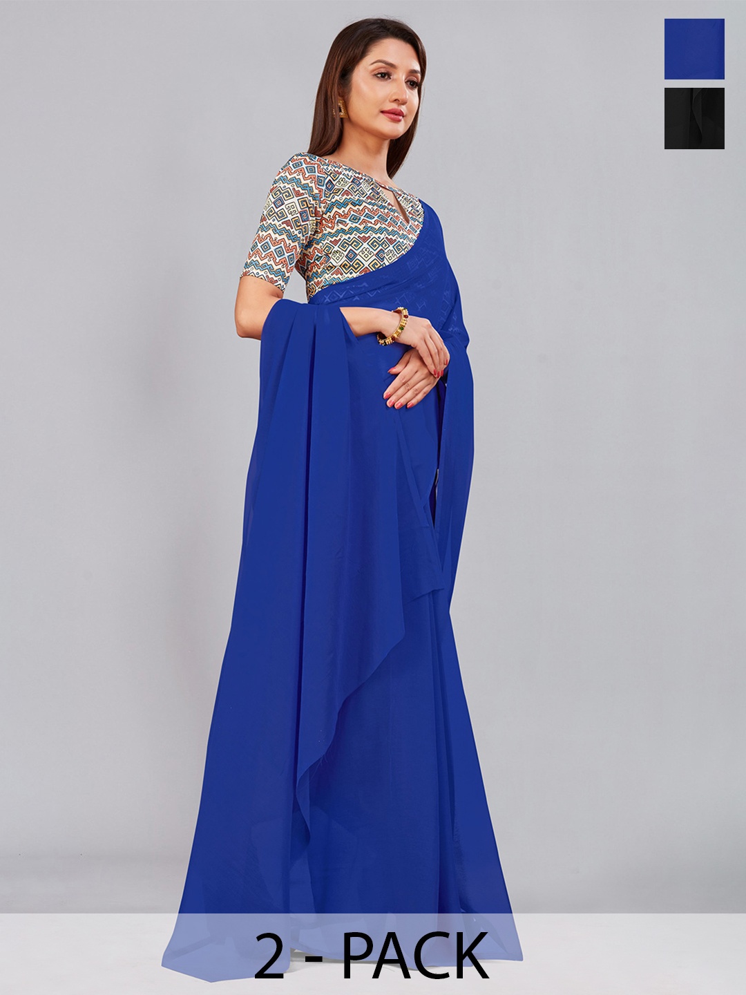

CastilloFab Selection of 2 Pure Georgette Sarees, Blue