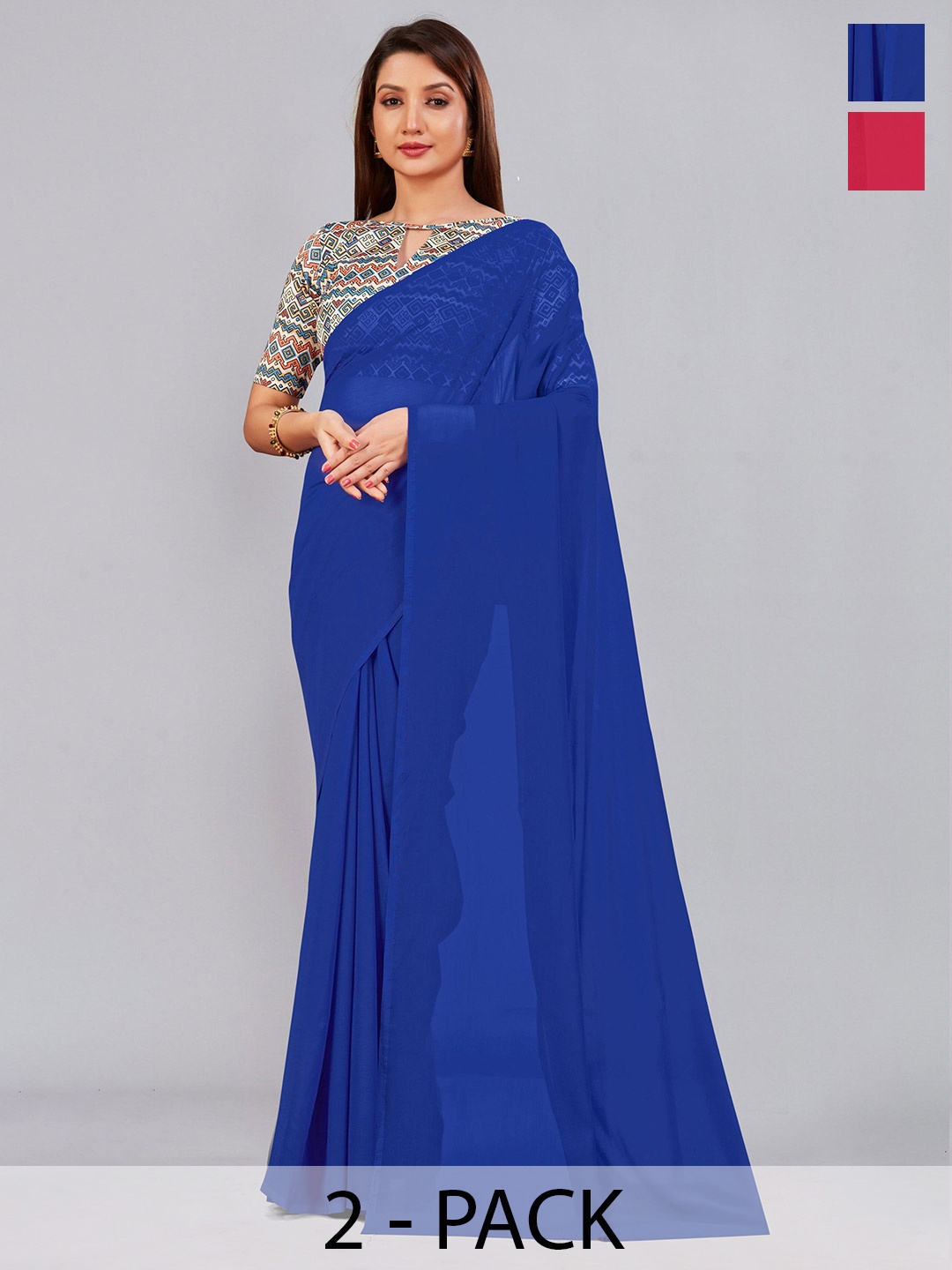 

CastilloFab Selection of 2 Pure Georgette Saree, Blue
