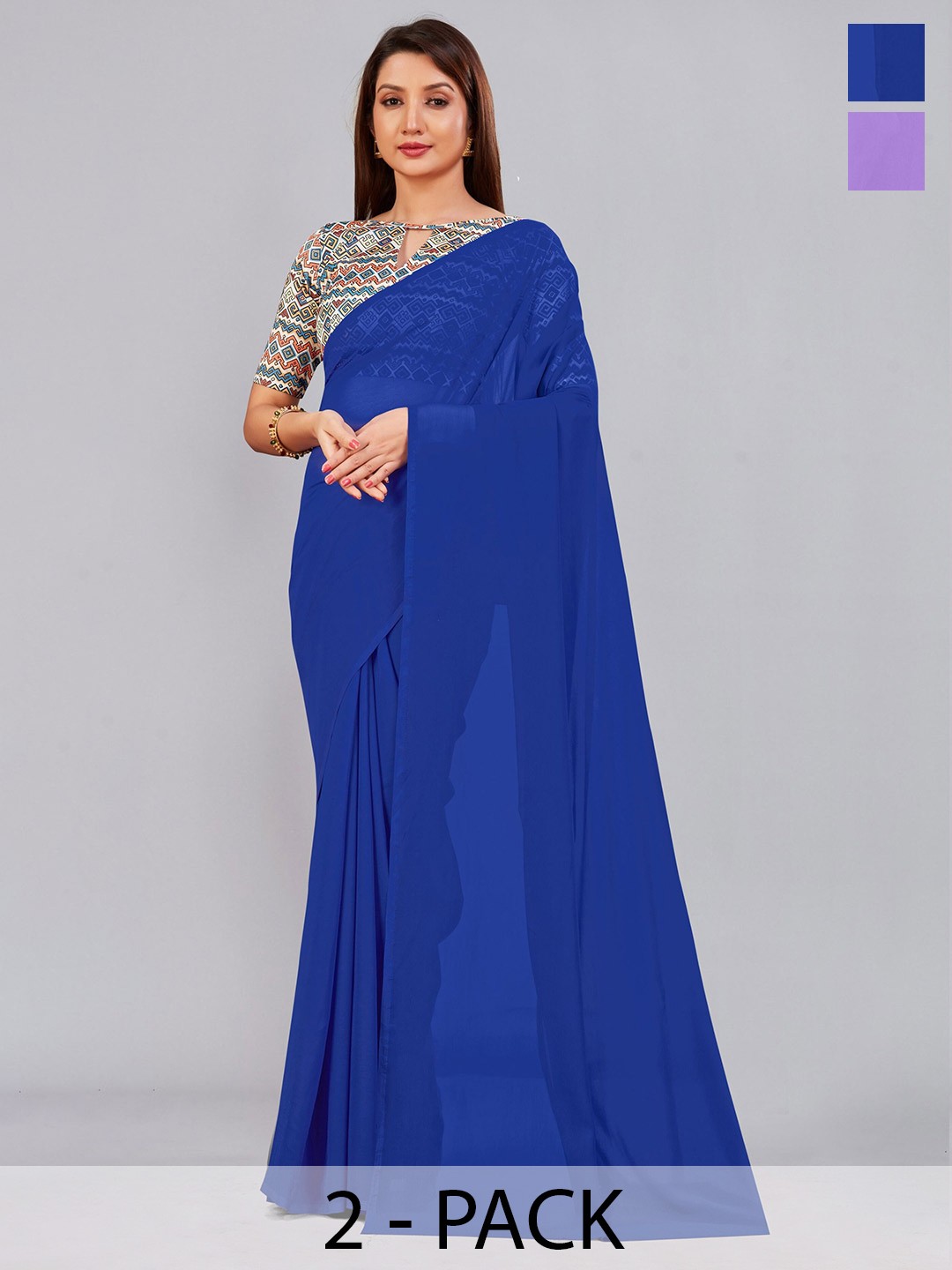 

CastilloFab Selection Of 2 Ethnic Pure Georgette Sarees, Blue