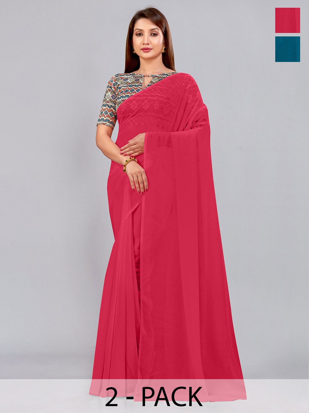 

CastilloFab Selection Of 2 Ethnic Pure Georgette Sarees, Rose