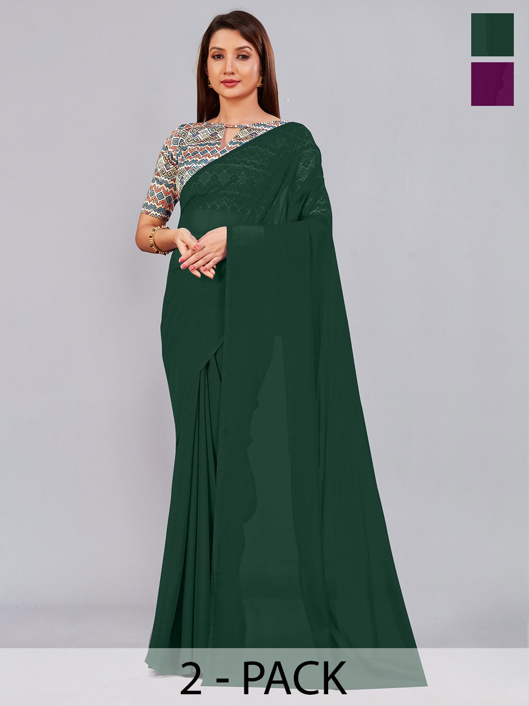 

CastilloFab Green & Burgundy Pure Georgette Saree