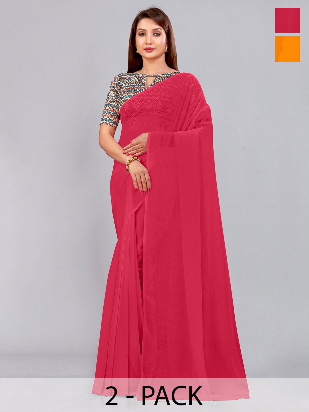 

CastilloFab Selection Of 2 Pure Georgette Saree, Rose