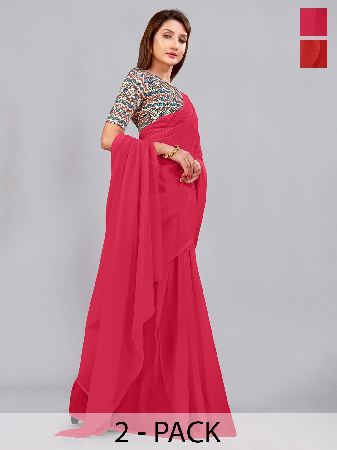 

CastilloFab Rose & Pink Pure Georgette Saree