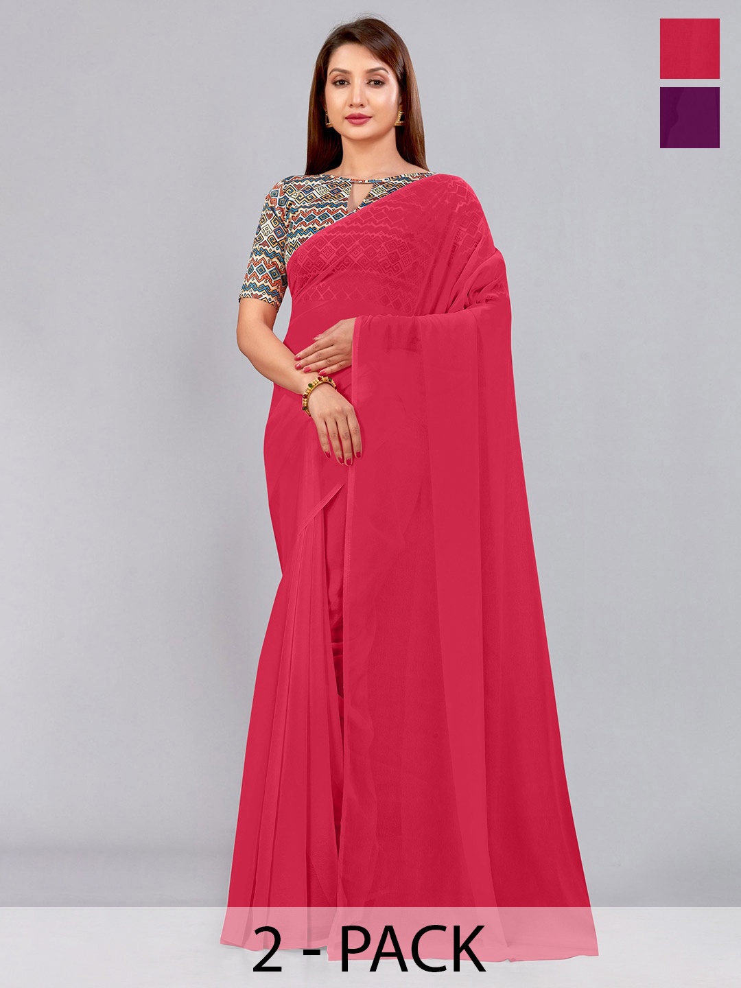 

CastilloFab Selection of 2 Pure Georgette Sarees, Rose