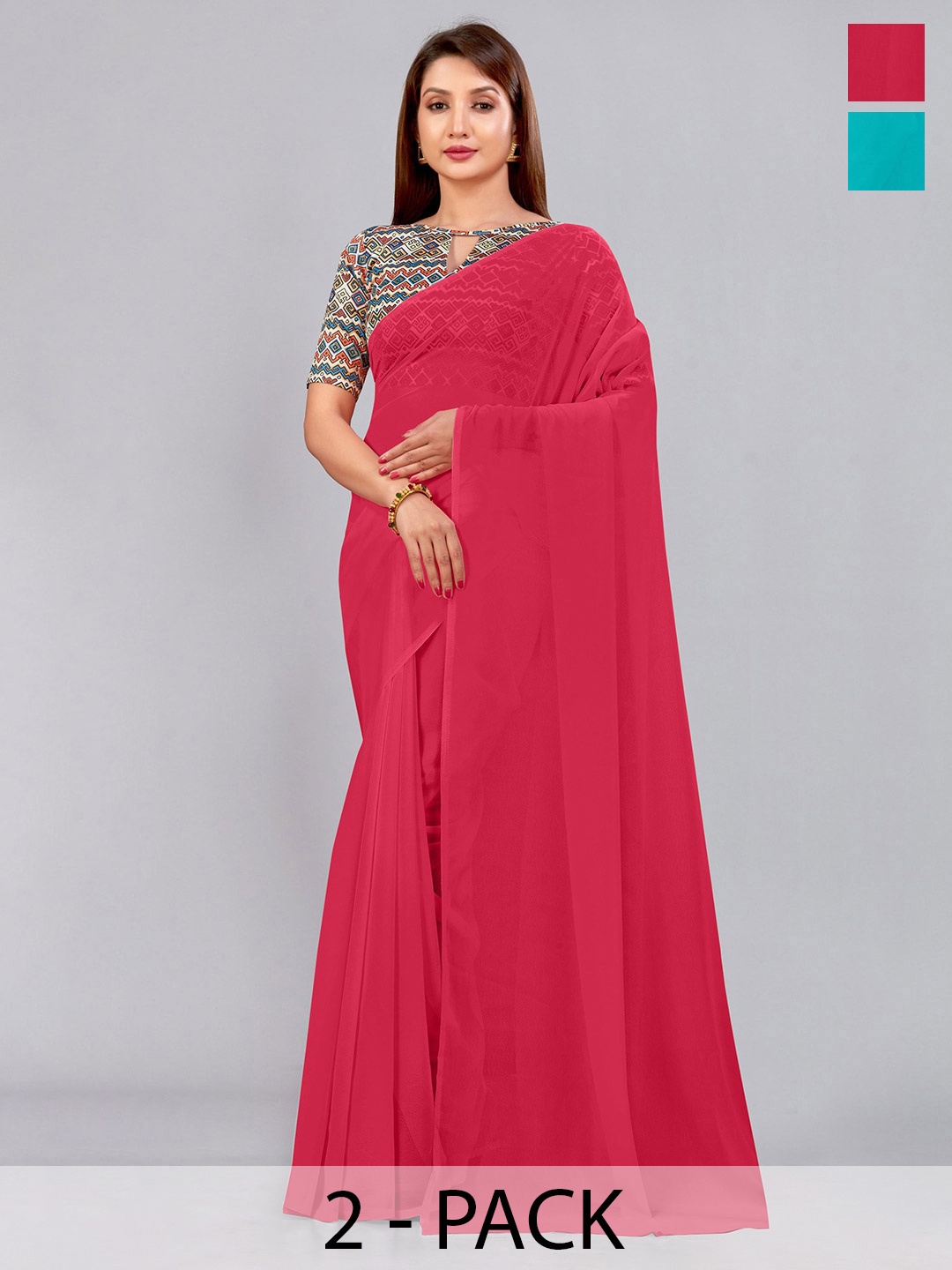 

CastilloFab Selection of 2 Pure Georgette Sarees, Rose