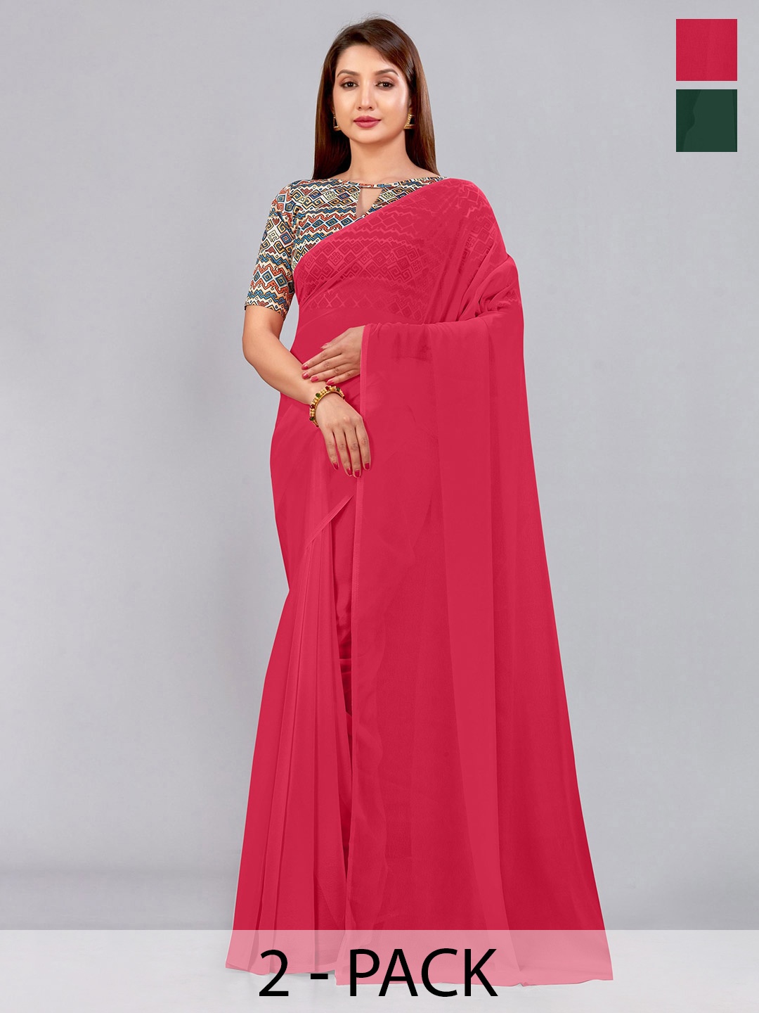 

CastilloFab Selection of 2 Pure Georgette Sarees, Rose