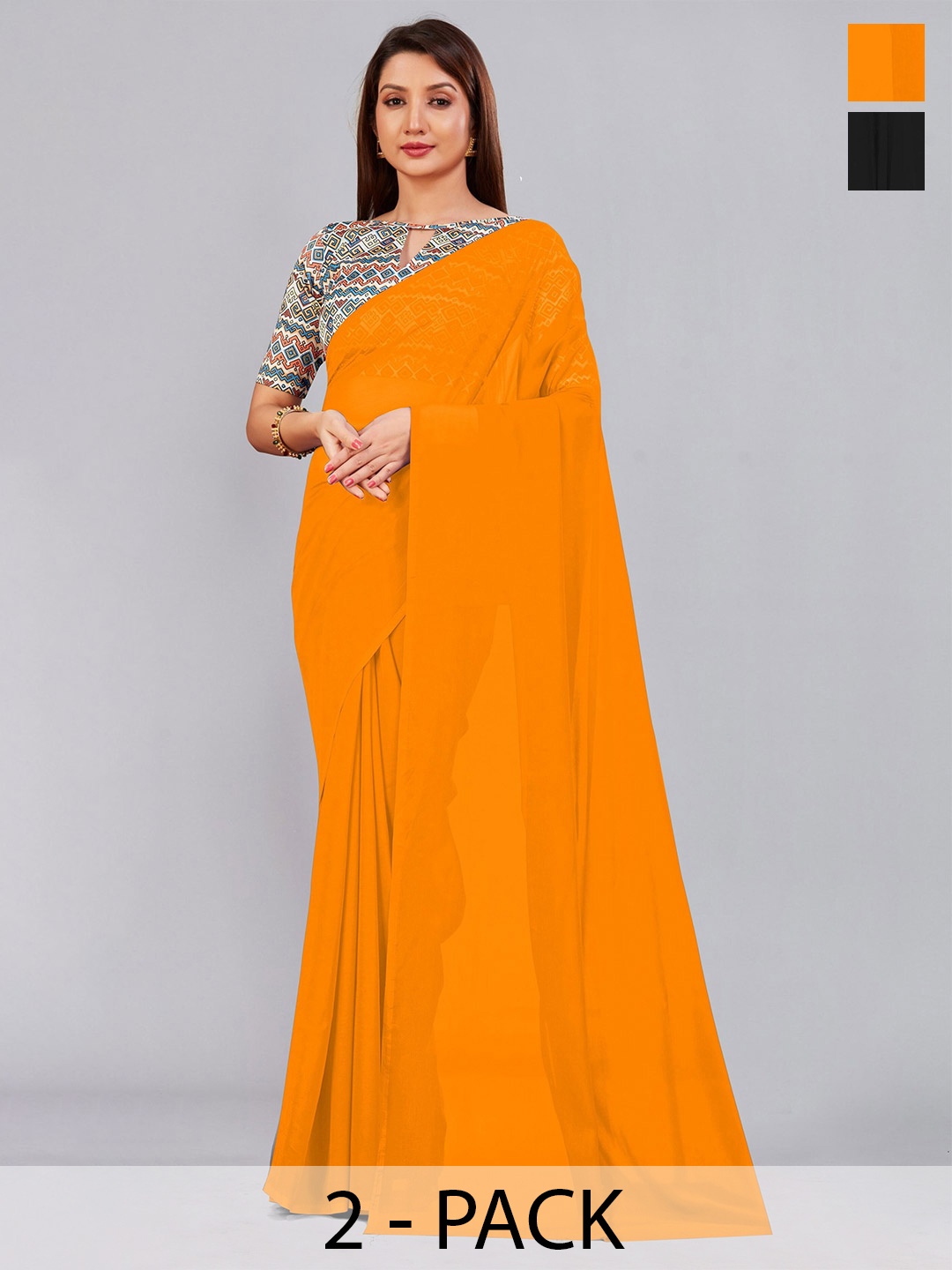 

CastilloFab Selection of 2 Pure Georgette Sarees, Black