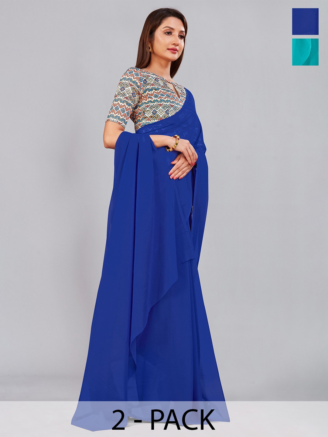 

CastilloFab Selection of 2 Pure Georgette Saree, Blue