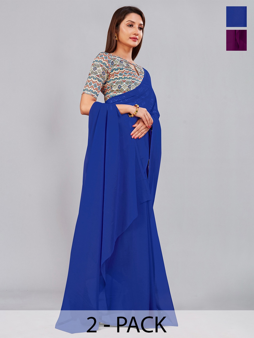 

CastilloFab Blue & Purple Pure Georgette Saree