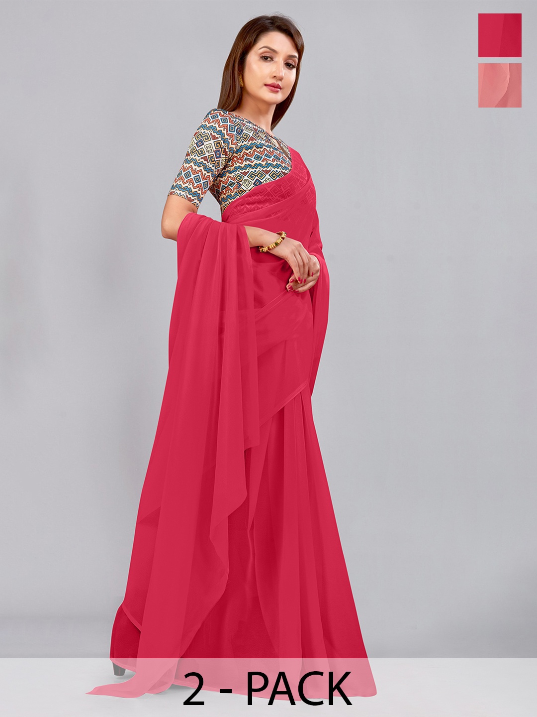 

CastilloFab Selection Of 2 Pure Georgette Saree, Rose