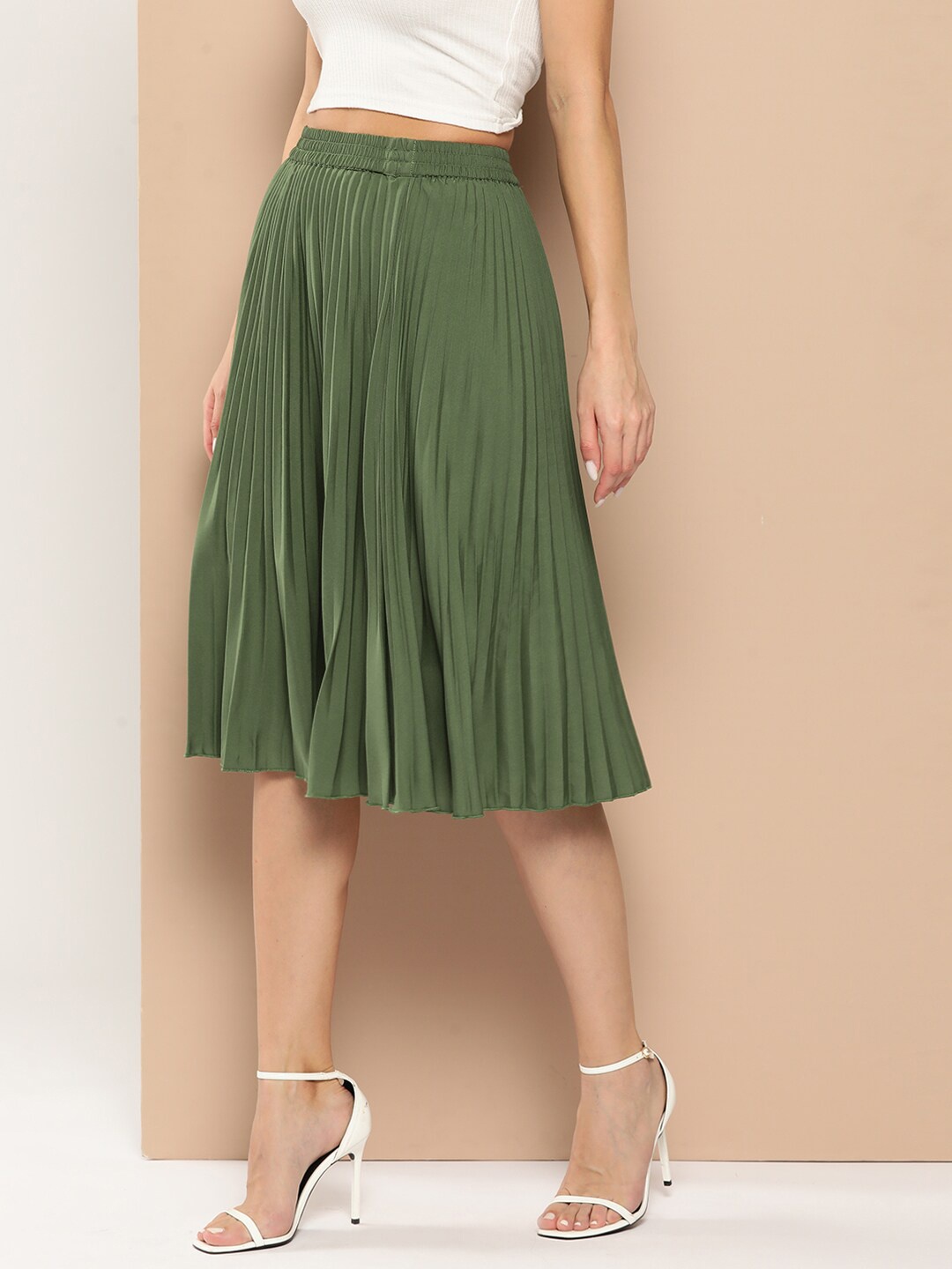 

her by invictus Accordian Pleated Flared Skirt, Green