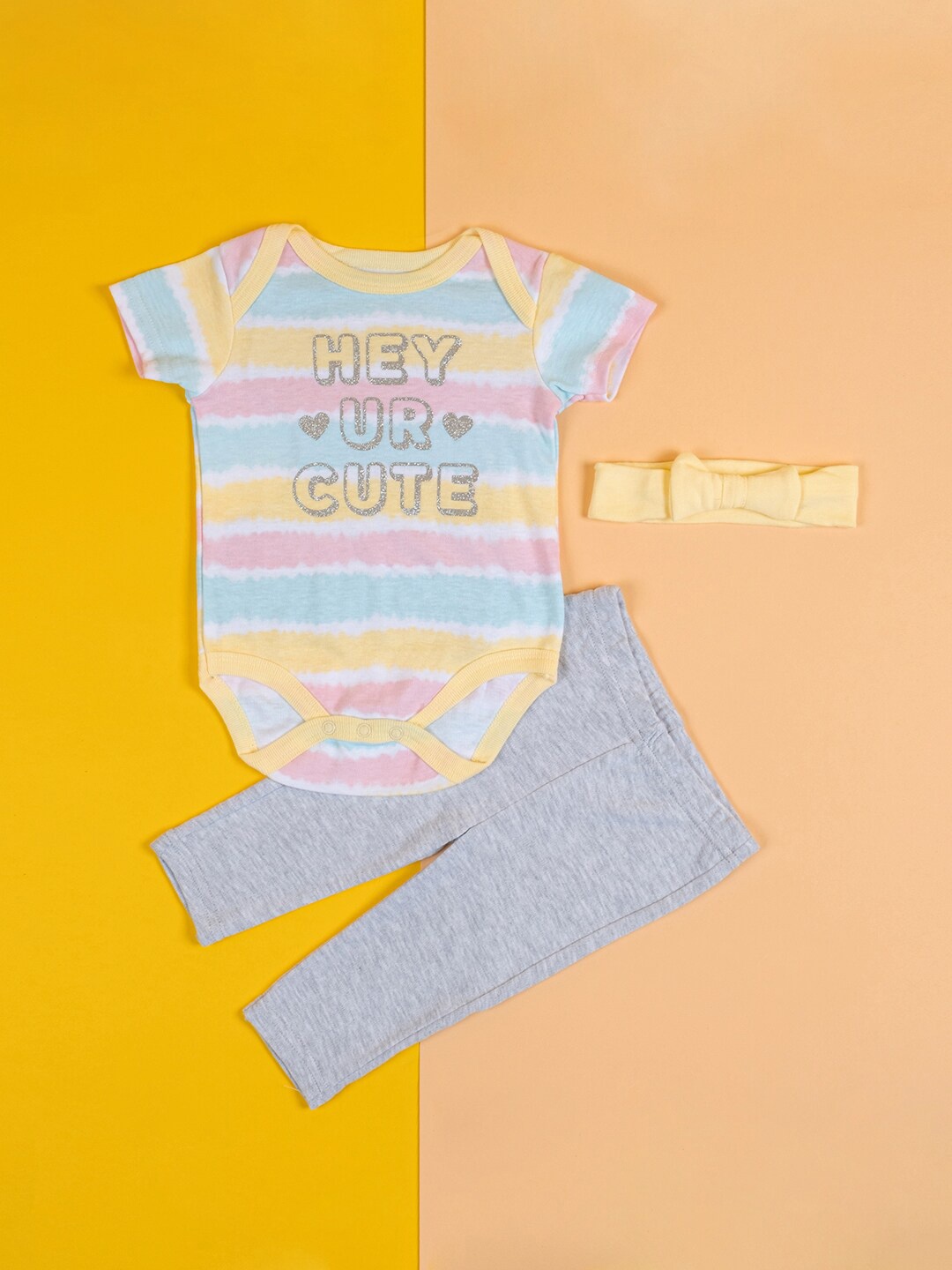 

Baby Moo Infant Girls Pack Of 3 Printed Pure Cotton Baby Apparel Gift Set, Yellow