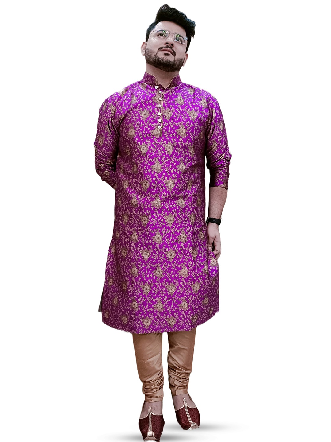 

Sydney Heights Jacquard Woven Design Kurta With Churidar, Purple