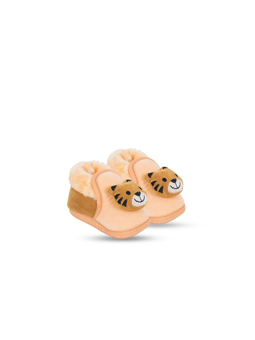 

BAESD Infants Tiger Face Detailed Velvet Booties, Beige