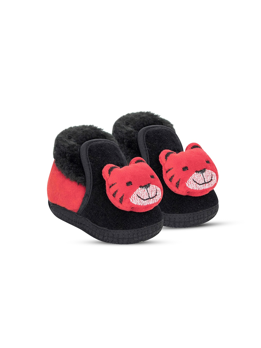 

BAESD Infants Tiger Face Detailed Velvet Booties, Red