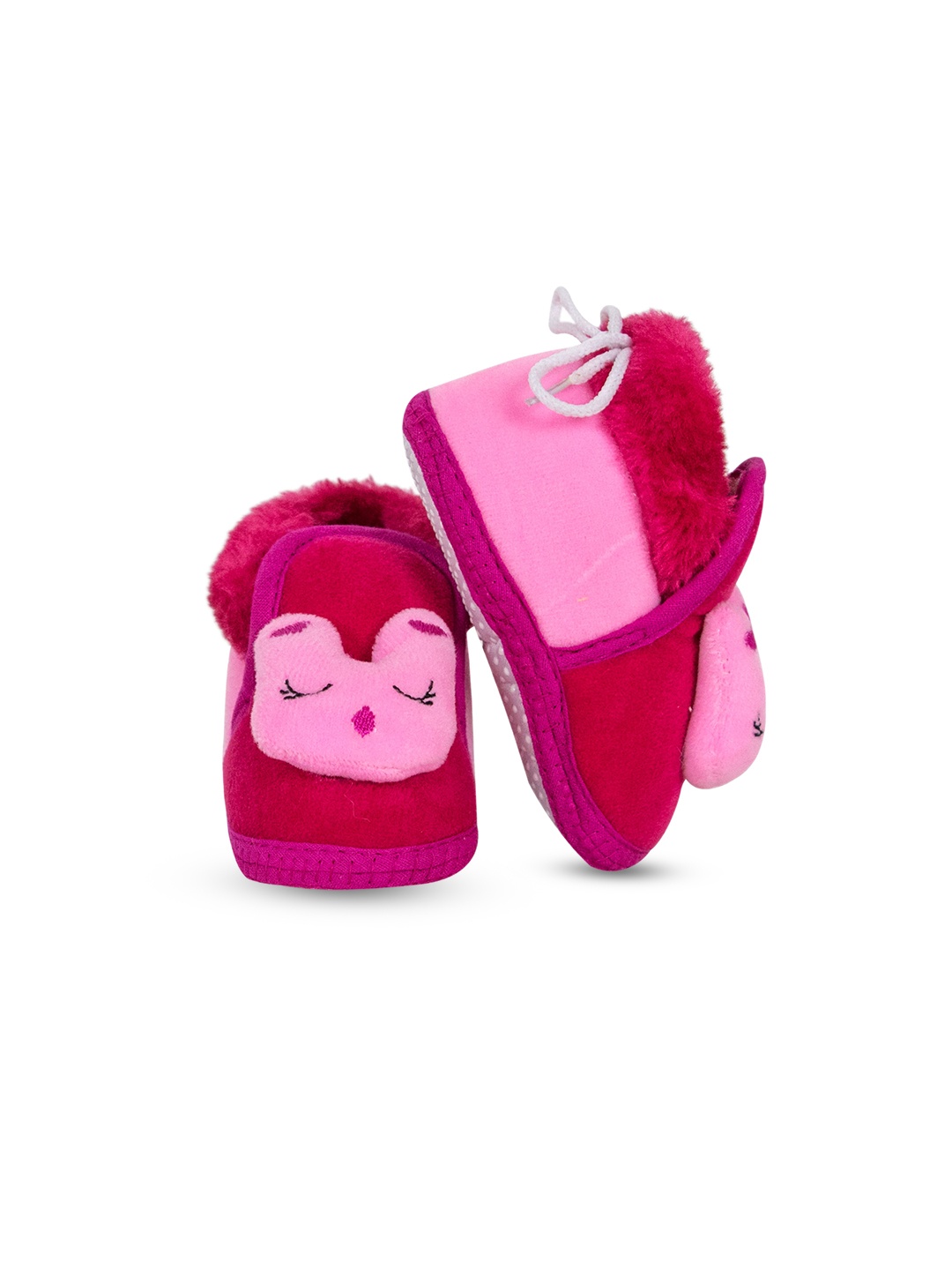 

BAESD Infants Rabbit Face Detailed Velvet Booties, Pink