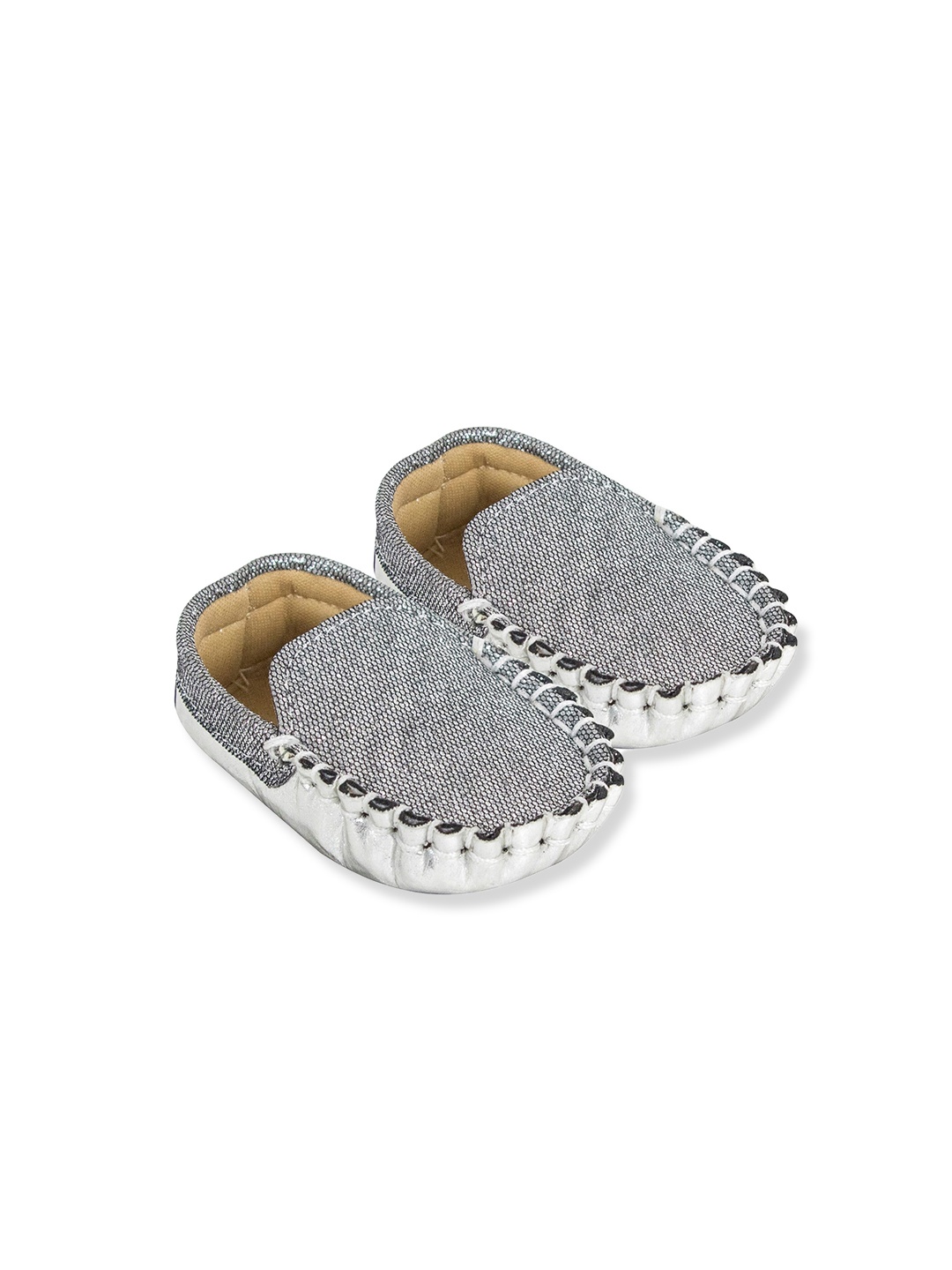 

BAESD Infants Textured Slip On Loafer Booties, Silver