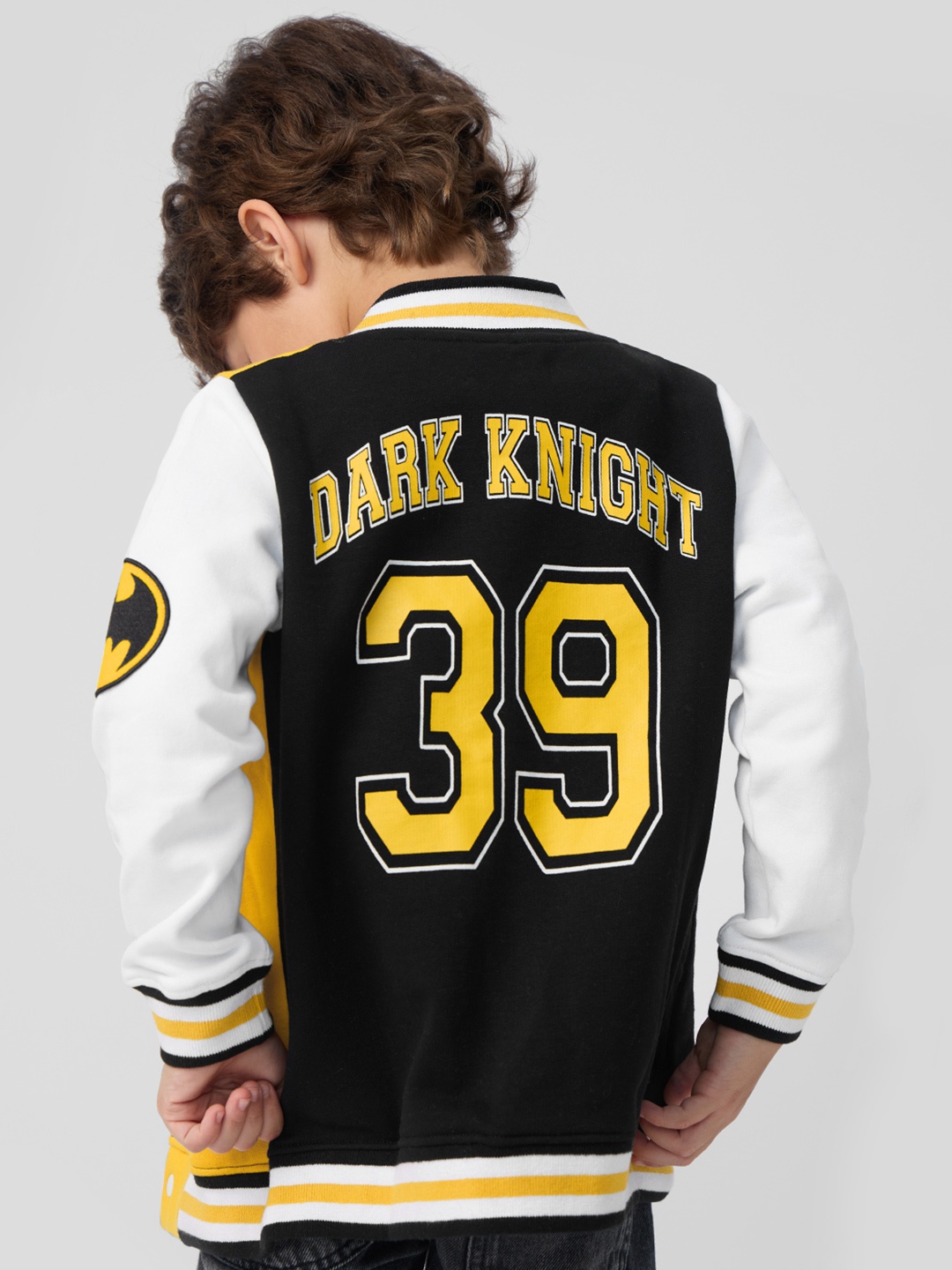 

The Souled Store Boys Typography & Batman Printed Stand Collar Lightweight Varsity Jacket, Black