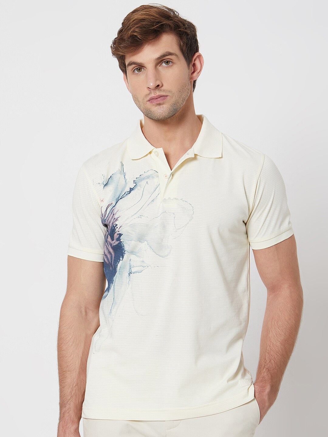 

Mufti Abstract Printed Polo Collar Slim Fit T-shirt, Off white