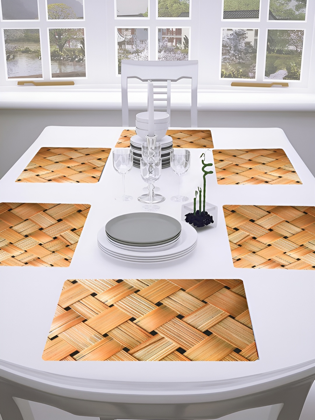 

URBANFIX Beige 6 Pieces Geometric Printed Waterproof Table Placemats