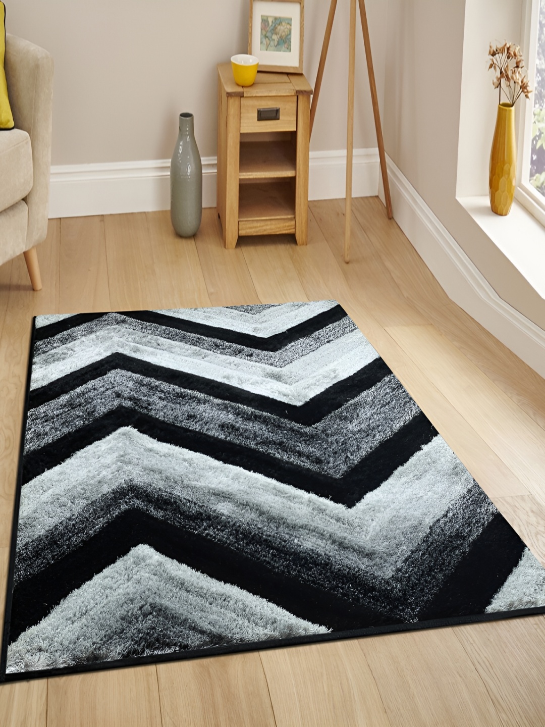 

bsb home White Geometric Anti-Skid Fluffy Fur Carpet