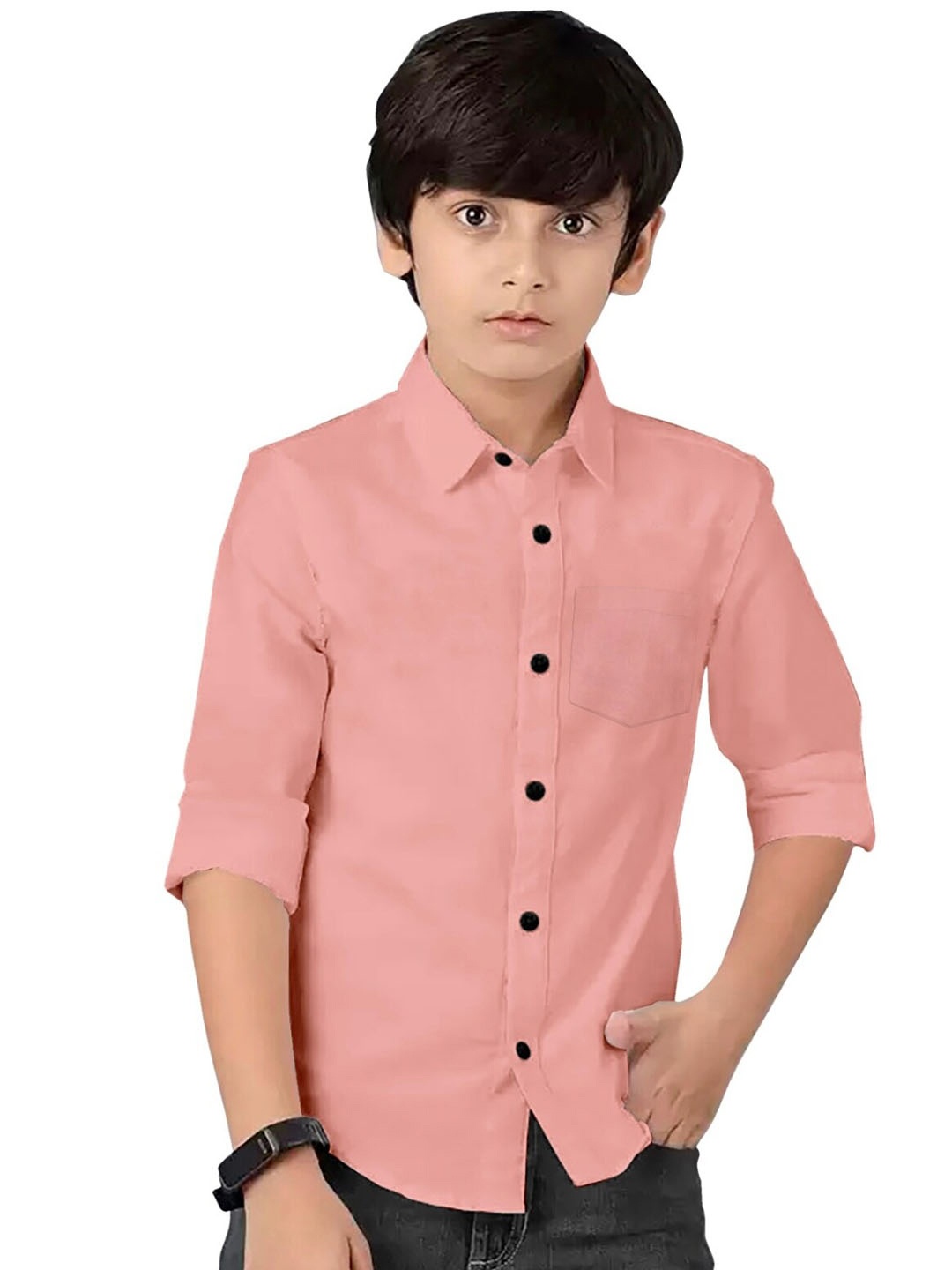 

BAESD Boys Cotton Spread Collar Curved Regular Fit Casual Shirt, Peach