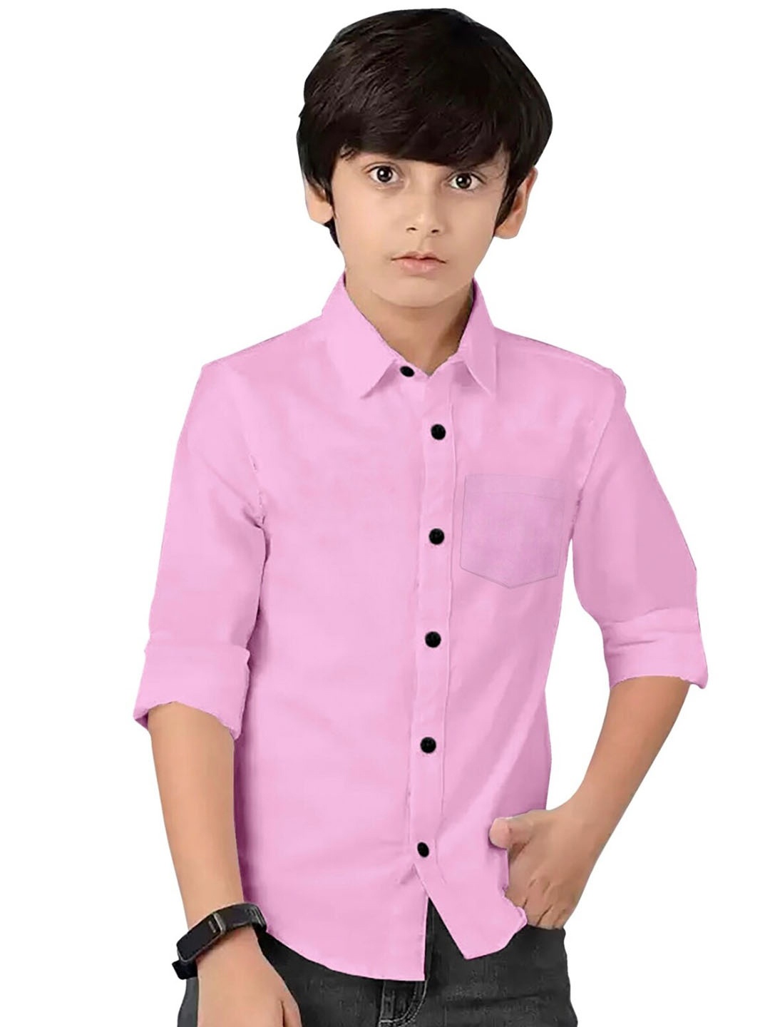 

BAESD Boys Cotton Spread Collar Curved Regular Fit Casual Shirt, Pink